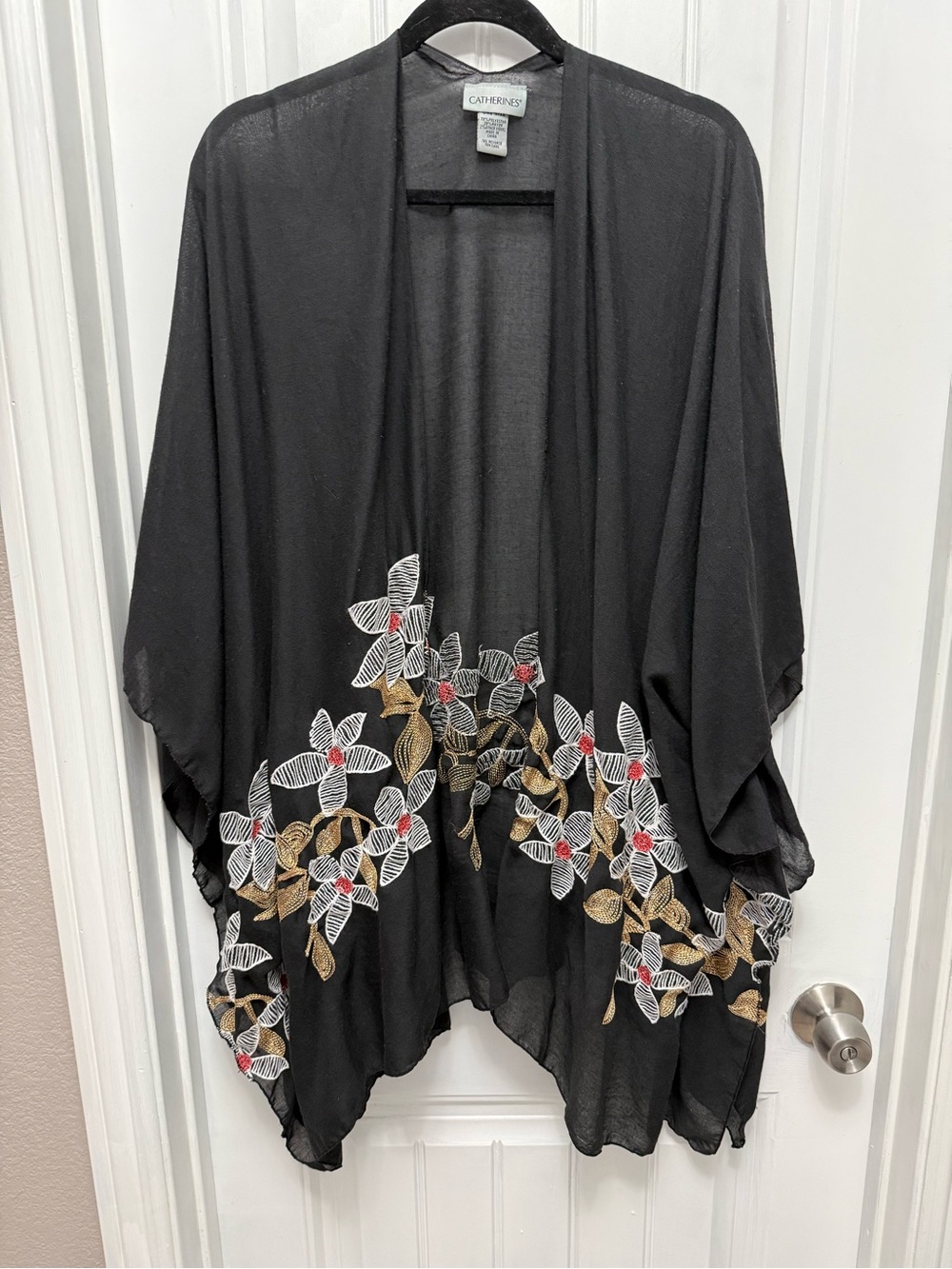 Catherine Sheer Black Floral Open Cardigan One size Fits All (39-2)